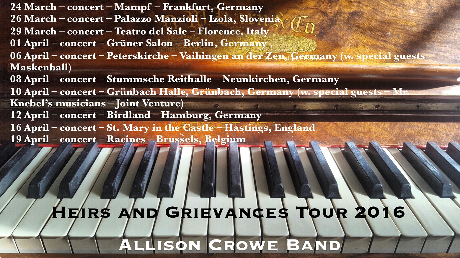 Heirs + Grievances Tournee 2016 - Allison Crowe and Band