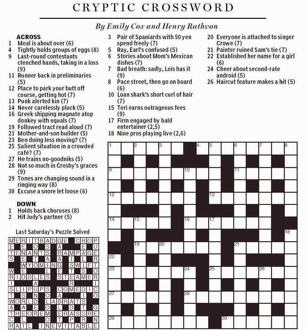 NP Cryptic Crossword - Cox & Rathvon - August 9, 2014